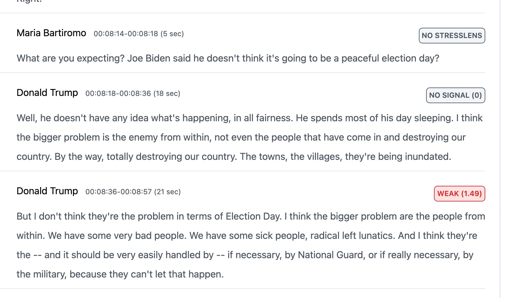Roll Call transcript of Maria Bartiromo's October 13, 2024 interview with President Trump, the 'enemy from within' answer about Election Day