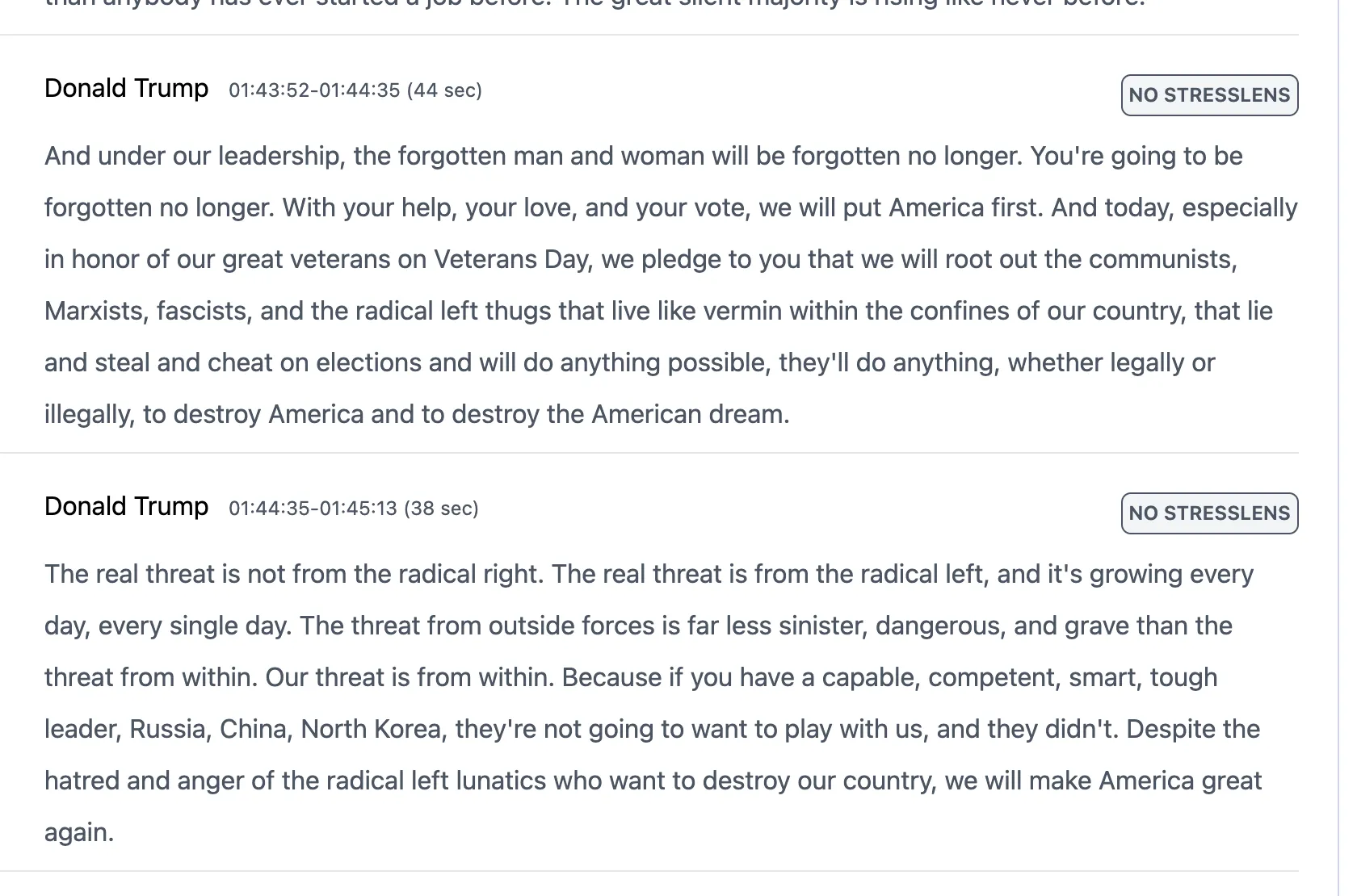 Roll Call transcript of President Trump's November 11, 2023 speech in Claremont, New Hampshire